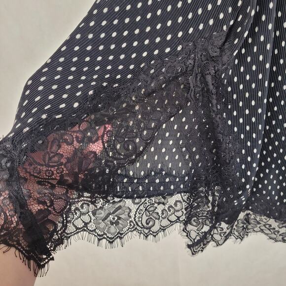 Free People Black & White Polka Dot Lace Trim Slip Dress Size 10 Coquette Retro - Picture 7 of 11